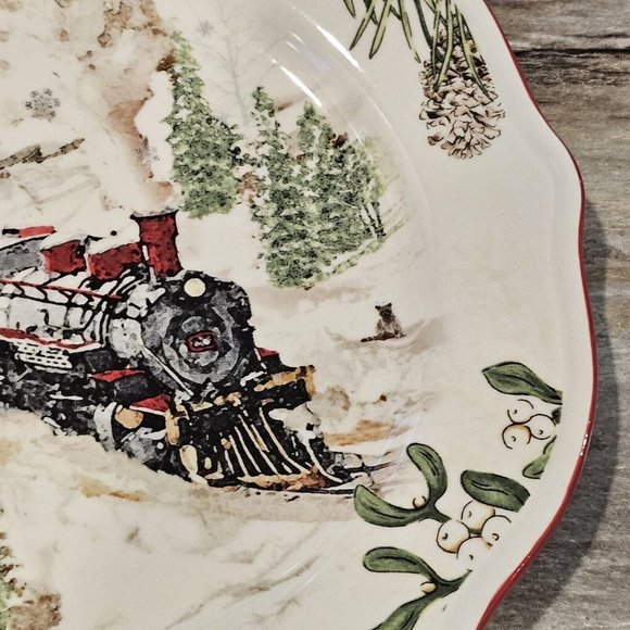 Better Homes Gardens Heritage Winter‎ Forest TRAIN Steam Engine 9" Plate Cream - Picture 4 of 12